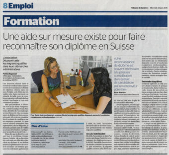 Un article dédié au service de reconnaissance de diplômes, service fournit par l'Association Découvrir, comme il apparaît sur Tribune de Genève