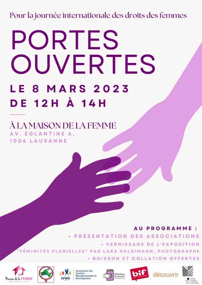 L'Association découvrir participera aux portes ouvertes de la Maison de la femme de Lausanne le 8 mars 2023.