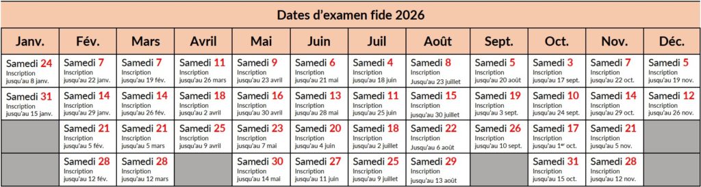Calendrier test fide 2026 - Association découvrir, Genève